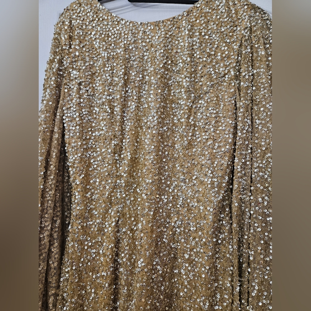 Mac Duggal 5931 Sequined Cape Sleeve Mini Dress in Gold SZ 8 NEW - Picture 3 of 12